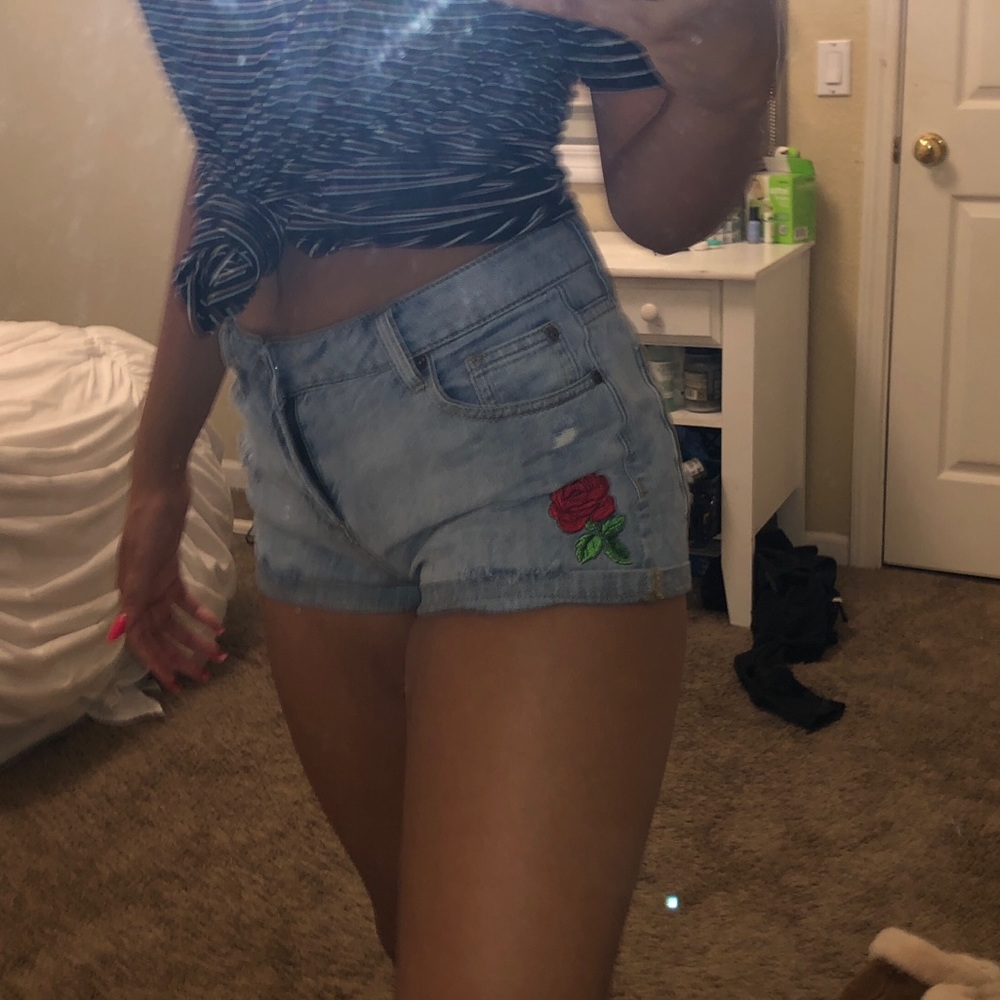 rose petal jean shorts